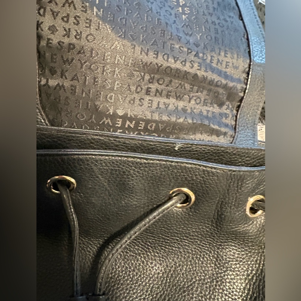 Kate Spade Flap Backpack Black Pebbled Leather Drawstring Bag - Picture 4 of 7